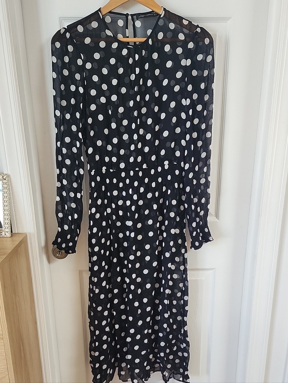 Zara Black Dress with White Polka Dots, Long Sleeve